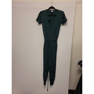 Sonita Athletics Jumpsuit Womens XS Green Short Sleeve Drawstring Waist Casual